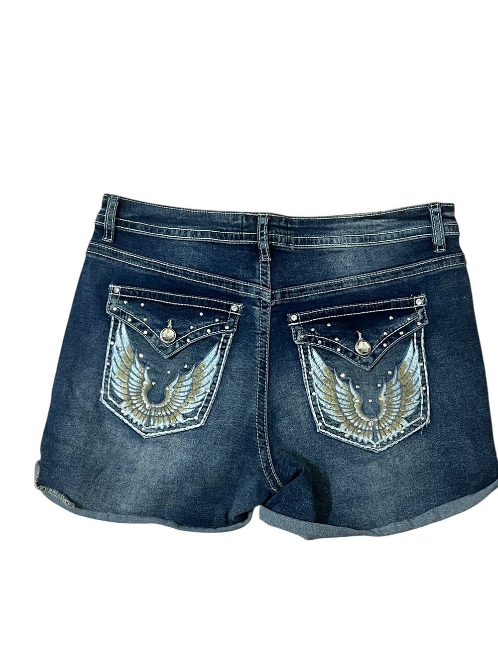 Refuge Women's Dark Blue Rolled Hem Wings Denim Shorts Sz 9